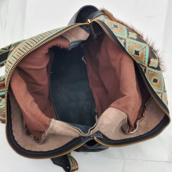 🔥 RARE Western Cowhide & Real Tooled Leather Diaper Bag / Backpack XL 🐄 - Picture 11 of 13